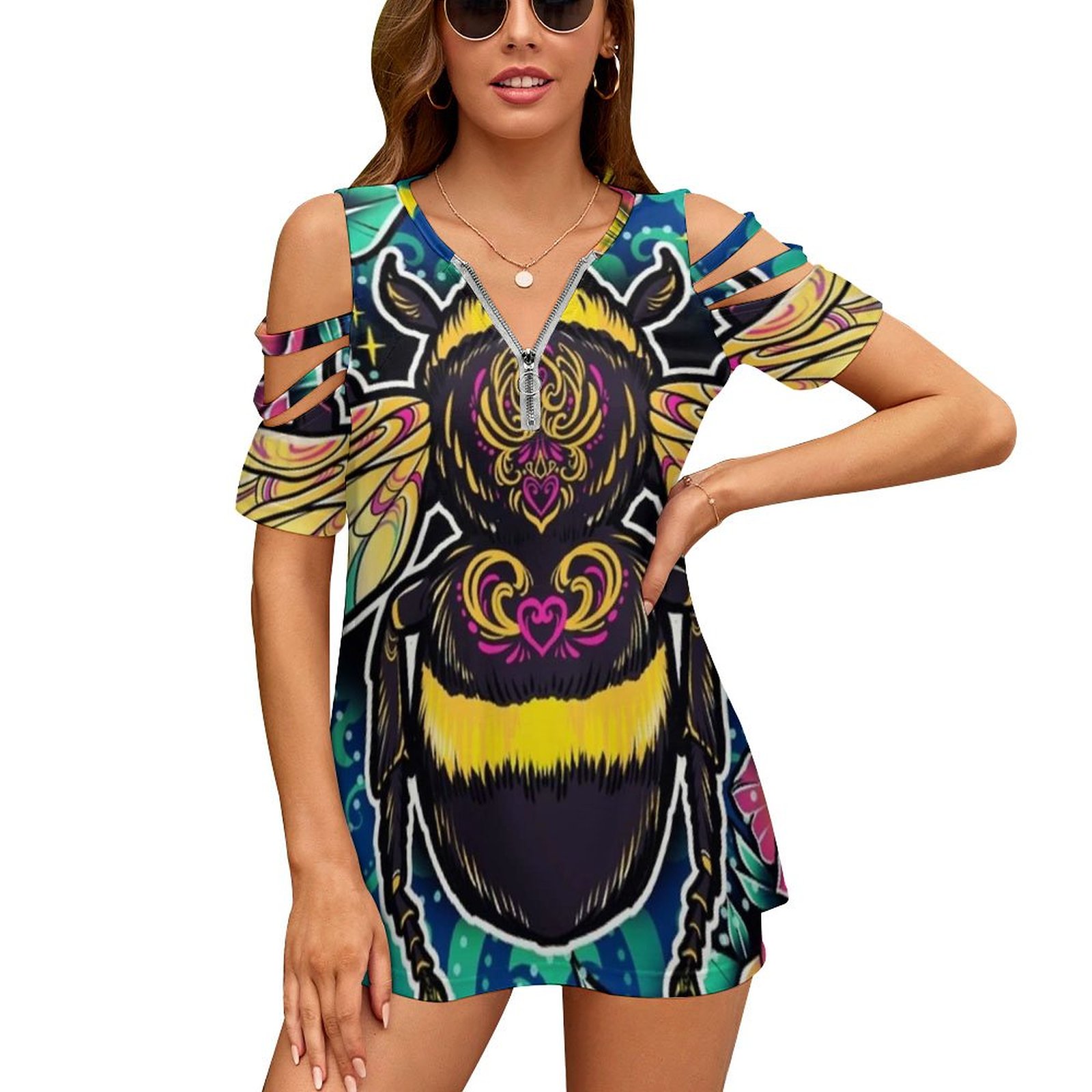 Women Accessories Drawing - New Fashion Zip Off Spalla Top