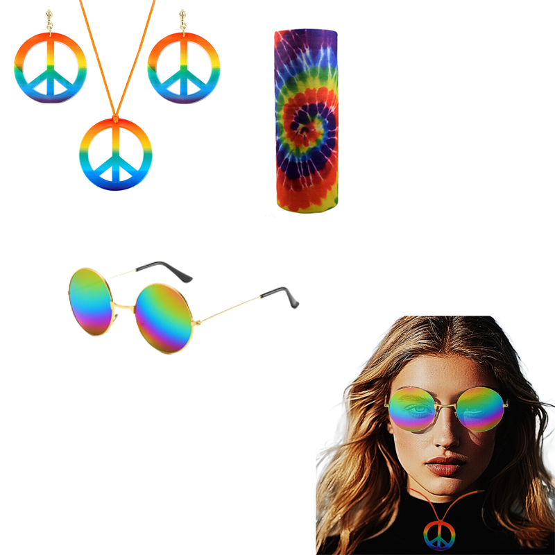 Women'S Accessories In The 70S - PESENAR Set costume hippie Occhiali Fascia